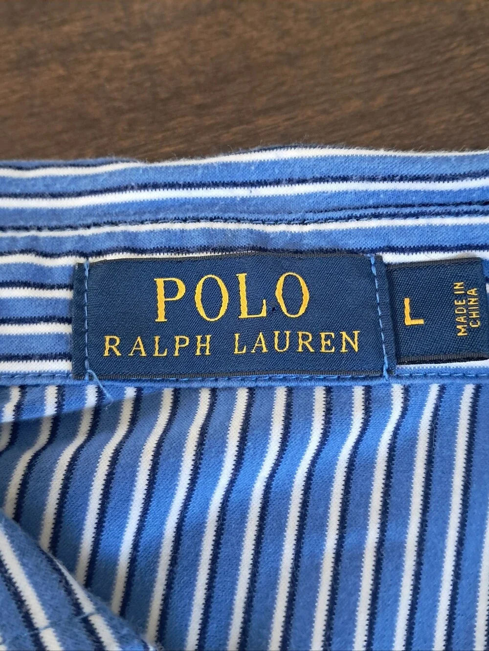 Polo Ralph Lauren Polo Shirt Men White/Blue/Black Stripe 100% Cotton Size Large